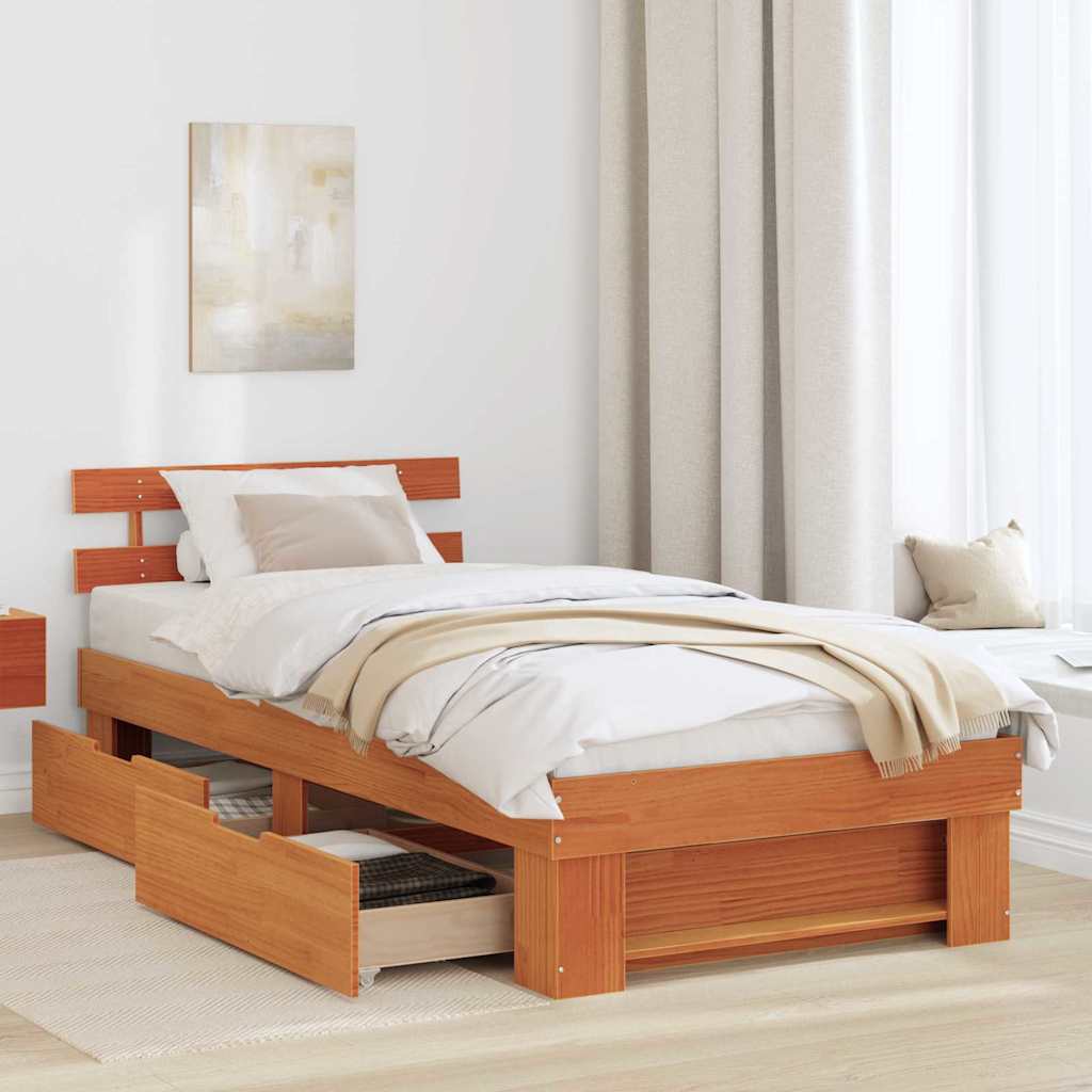 Bettrahmen Wachsbraun 75 x 190 cm Massives Kiefernholz