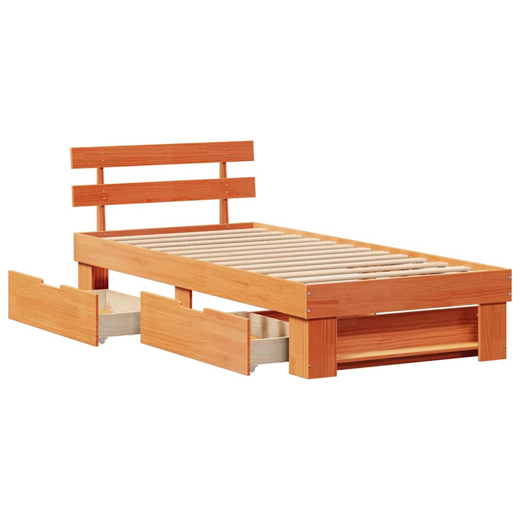 Bettrahmen Wachsbraun 75 x 190 cm Massives Kiefernholz