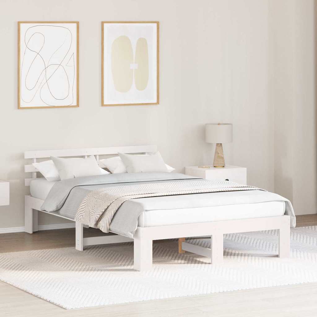 Bettrahmen mit Kopfteil Weiß 120 x 190 cm Massives Kiefernholz