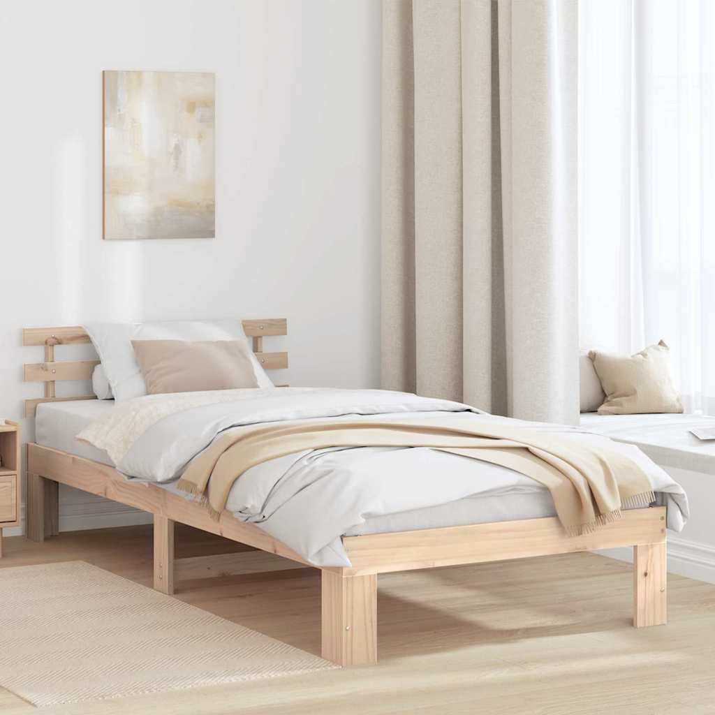 Bettrahmen mit Kopfteil Natur 90 x 190 cm Massives Kiefernholz