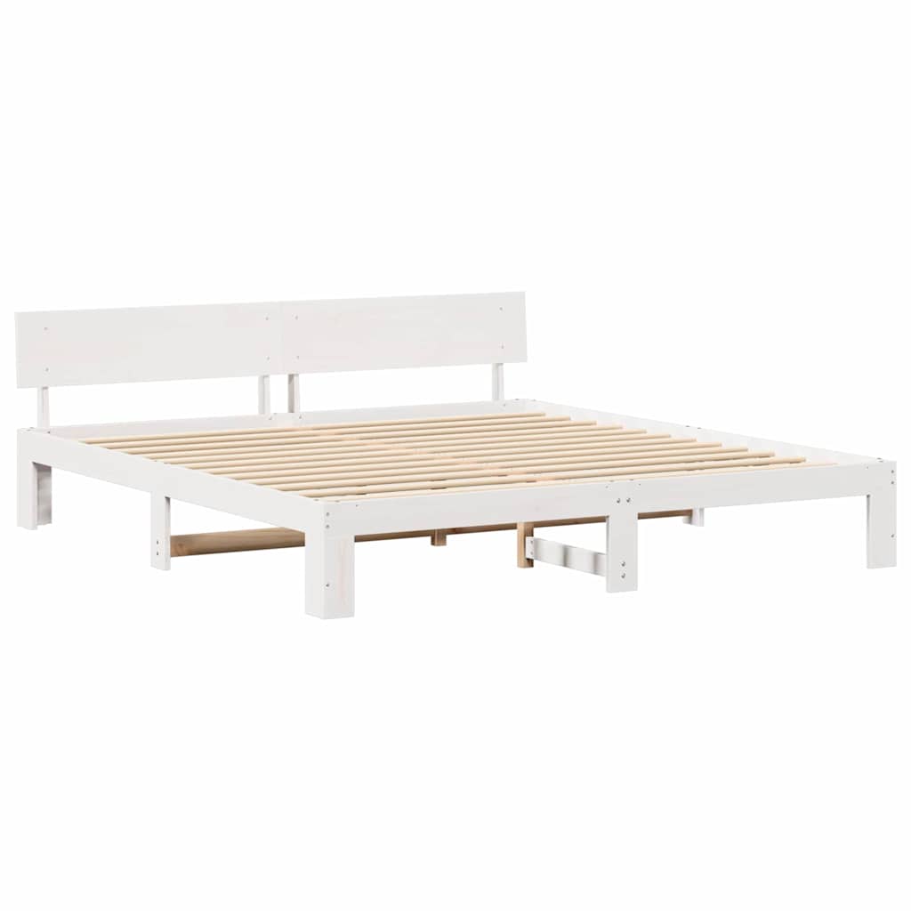 Bettrahmen mit Kopfteil Weiß 200 x 200 cm Massives Kiefernholz