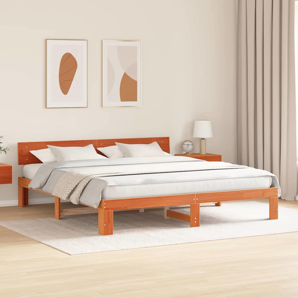 Bettrahmen Wachsbraun 200 x 200 cm Massives Kiefernholz