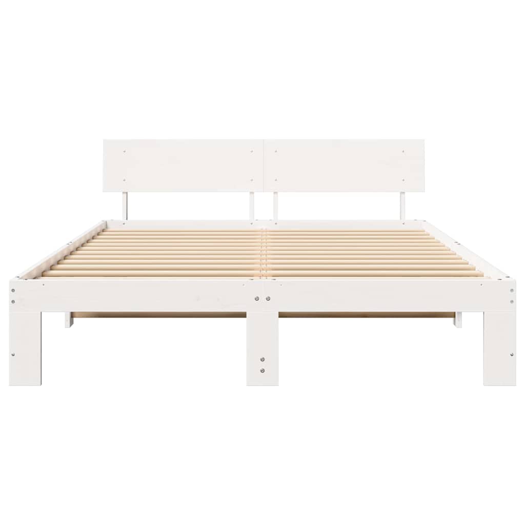 Bettrahmen mit Kopfteil Weiß 160 x 200 cm Massives Kiefernholz