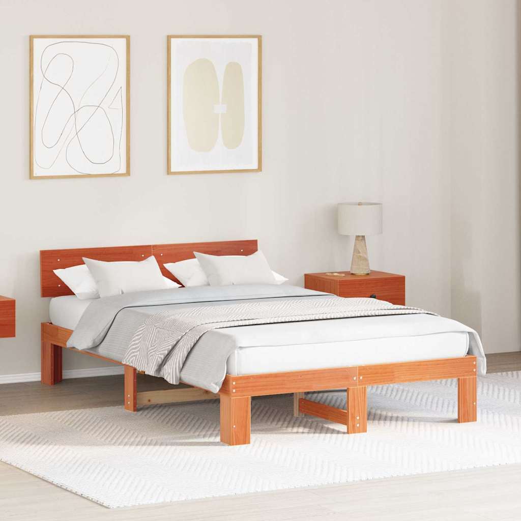 Bettrahmen Wachsbraun 135 x 190 cm Massives Kiefernholz
