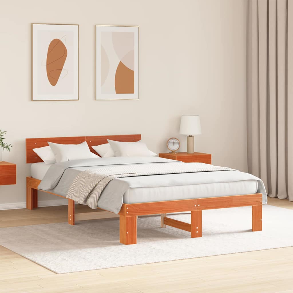 Bettrahmen Wachsbraun 120 x 190 cm Massives Kiefernholz