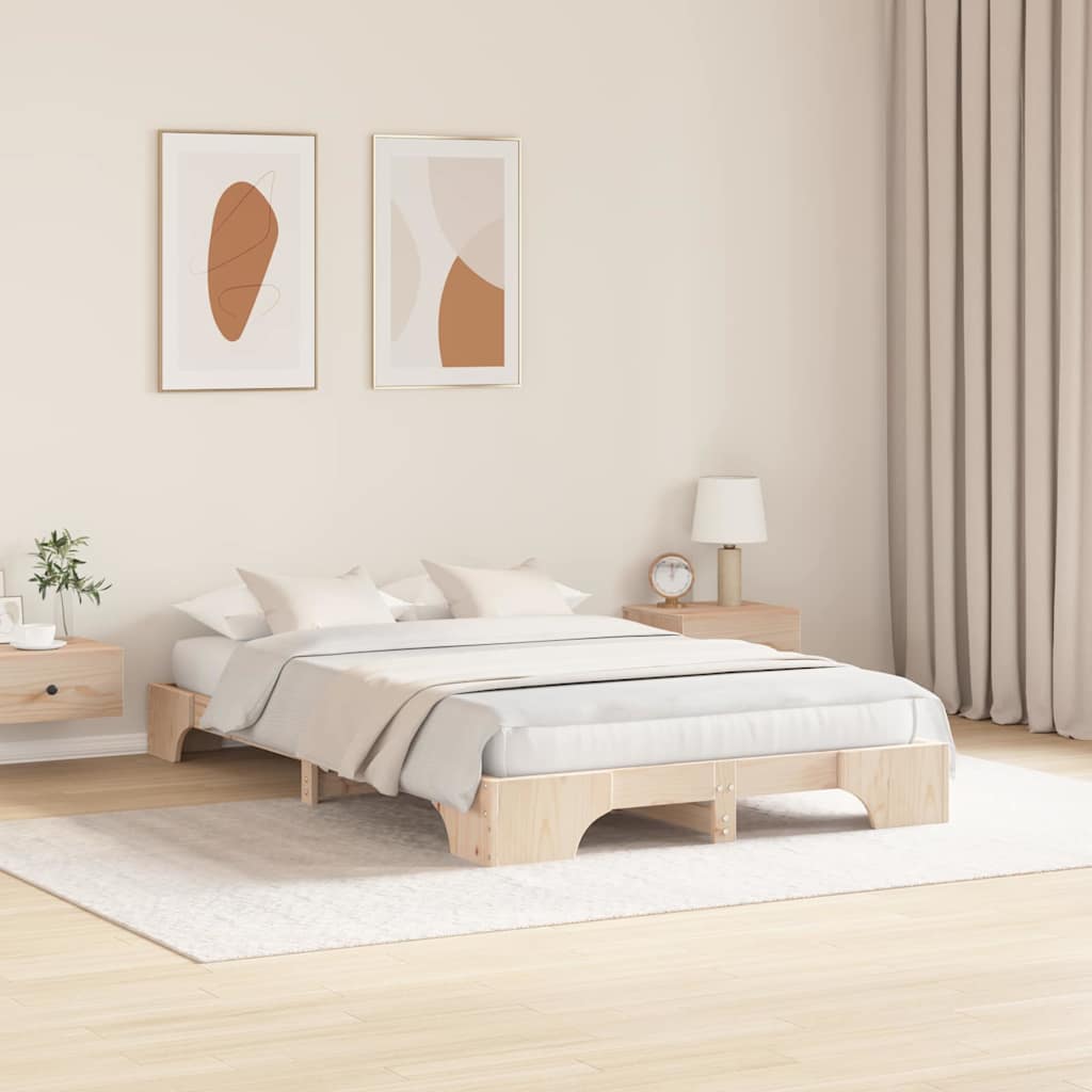 Bettrahmen Natur 135 x 190 cm Massives Kiefernholz