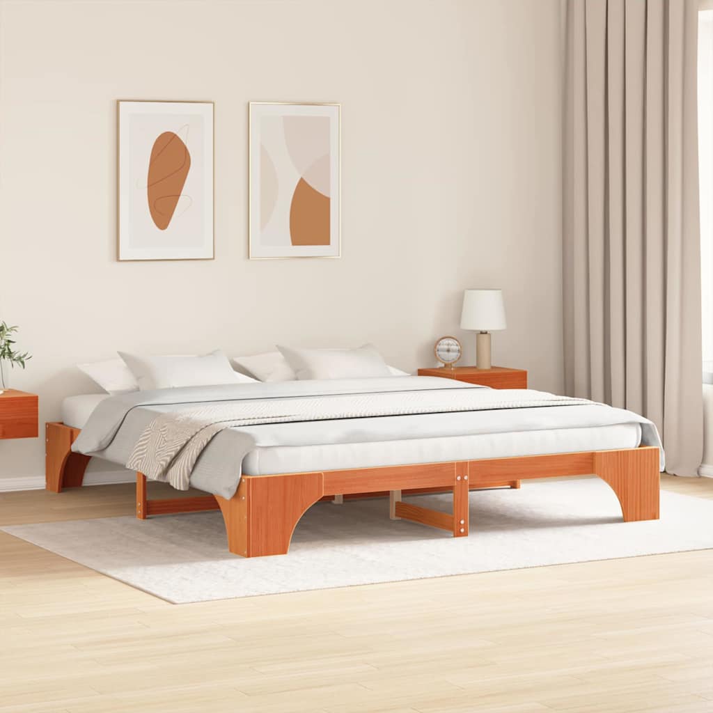 Bettrahmen Wachsbraun 200 x 200 cm Massives Kiefernholz