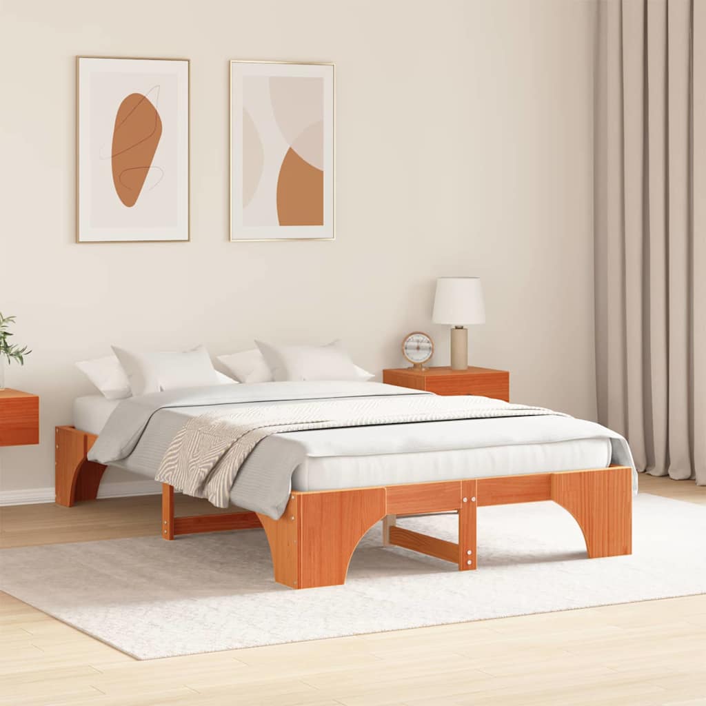 Bettrahmen Wachsbraun 135 x 190 cm Massives Kiefernholz