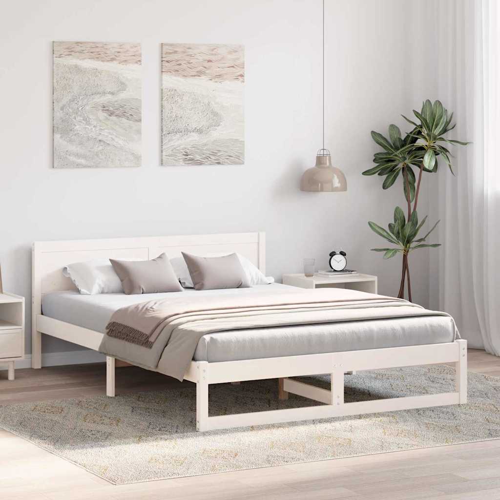 Bettrahmen mit Kopfteil Weiß 160 x 200 cm Massives Kiefernholz