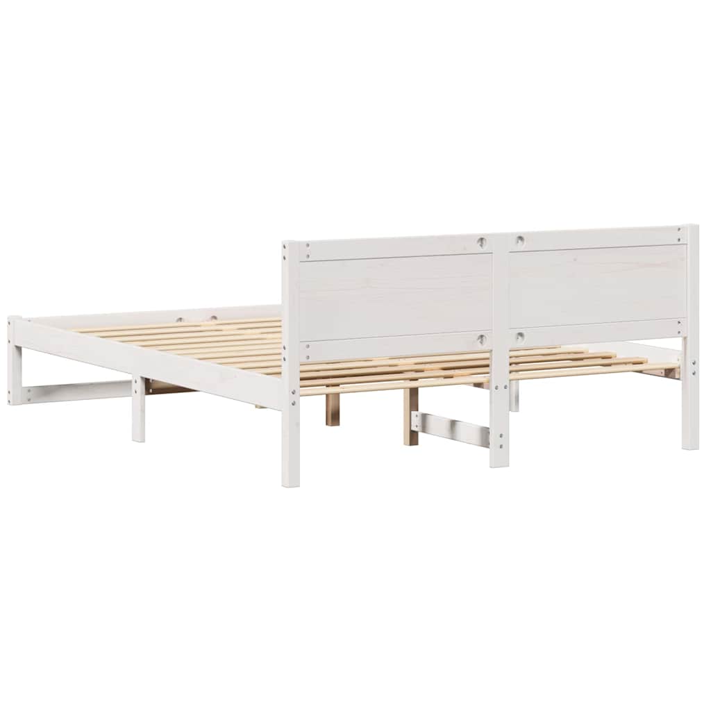 Bettrahmen mit Kopfteil Weiß 150 x 200 cm Massives Kiefernholz