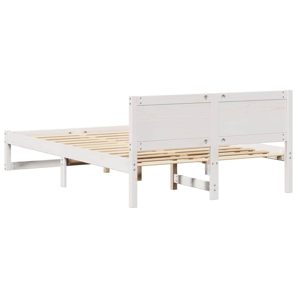 Bettrahmen mit Kopfteil Weiß 140 x 190 cm Massives Kiefernholz