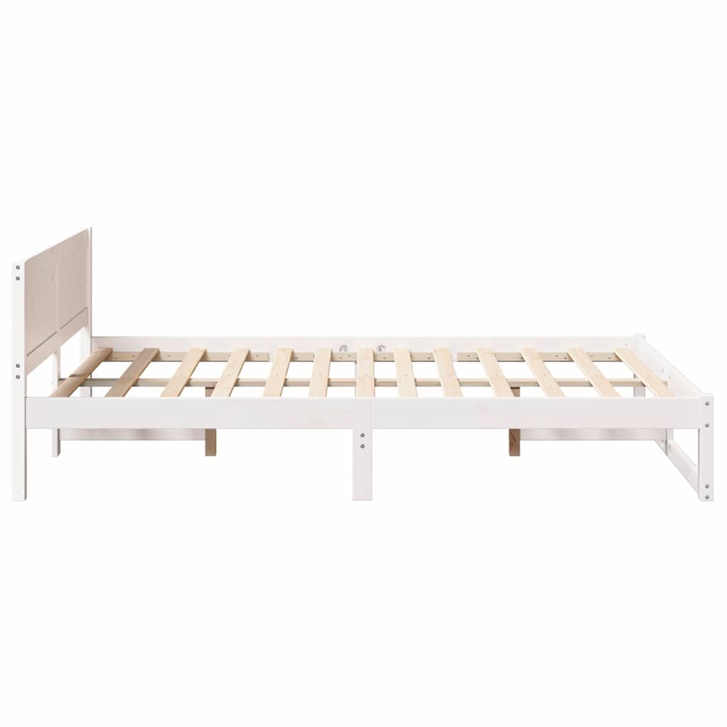 Bettrahmen mit Kopfteil Weiß 135 x 190 cm Massives Kiefernholz