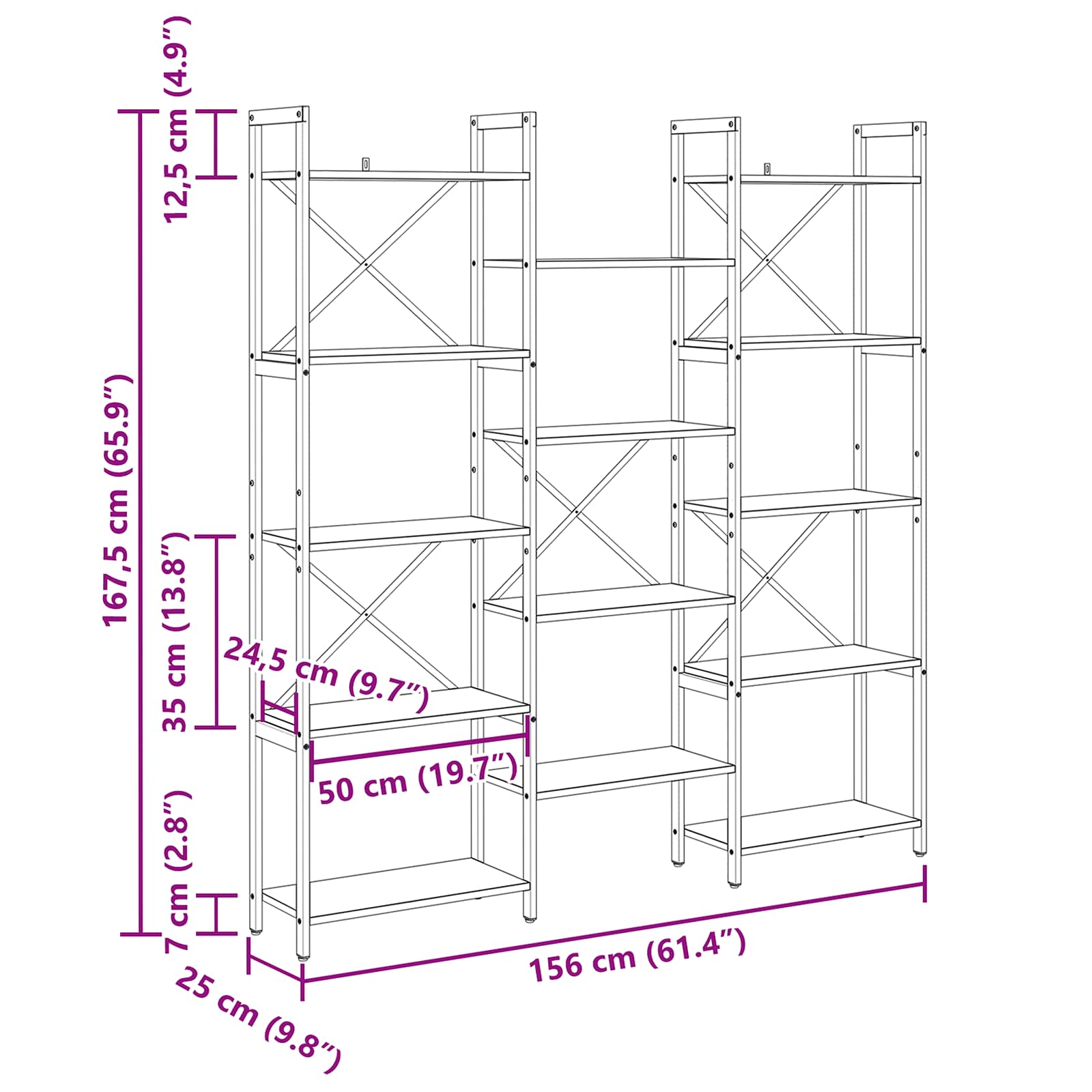 Bücherregal Sonoma-Eiche 156 x 25 x 167 cm Holzwerkstoff