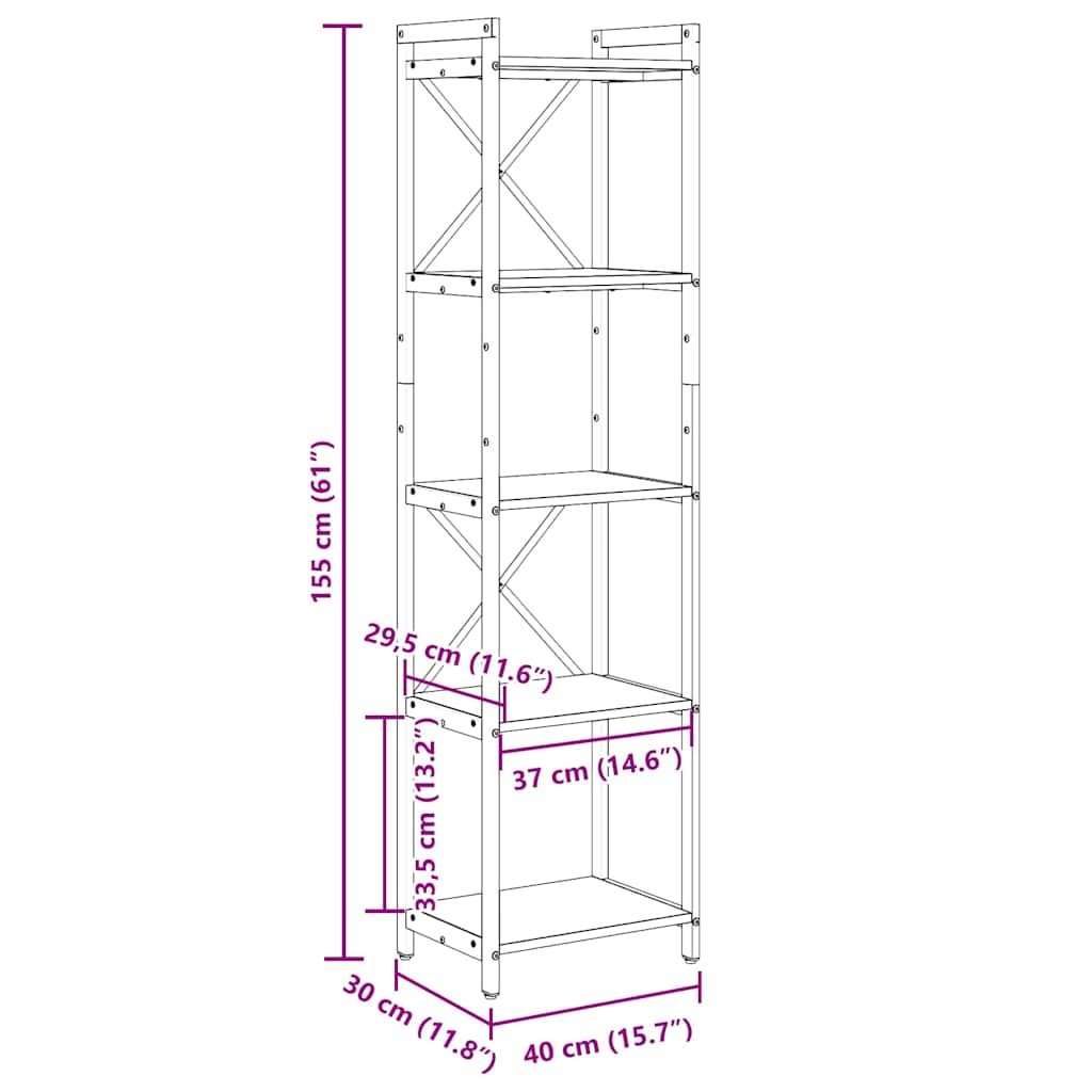 Bücherregal Grau Sonoma 40 x 30 x 155 cm Holzwerkstoff