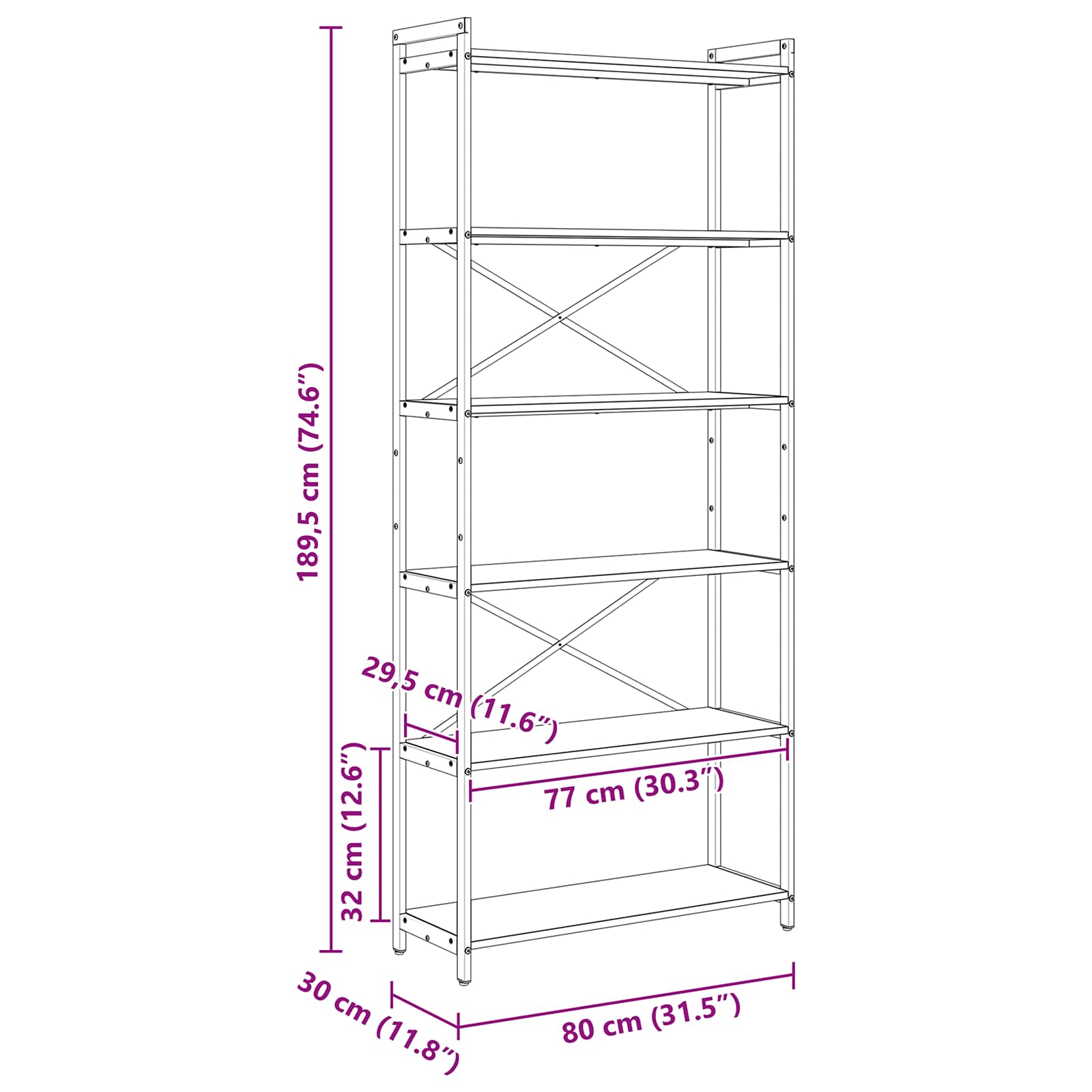 Bücherregal Altholz 80 x 30 x 189,5 cm Holzwerkstoff