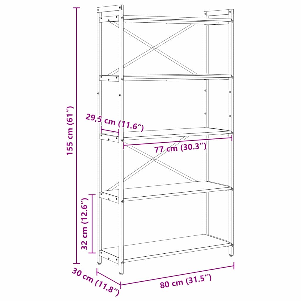 Bücherregal Artisan-Eiche 80 x 30 x 155 cm Holzwerkstoff