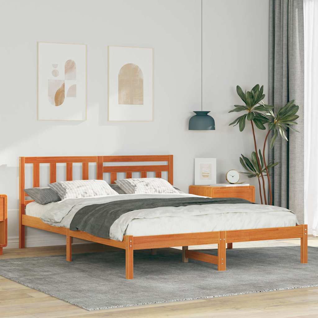 Bettrahmen Wachsbraun 150 x 200 cm Massives Kiefernholz