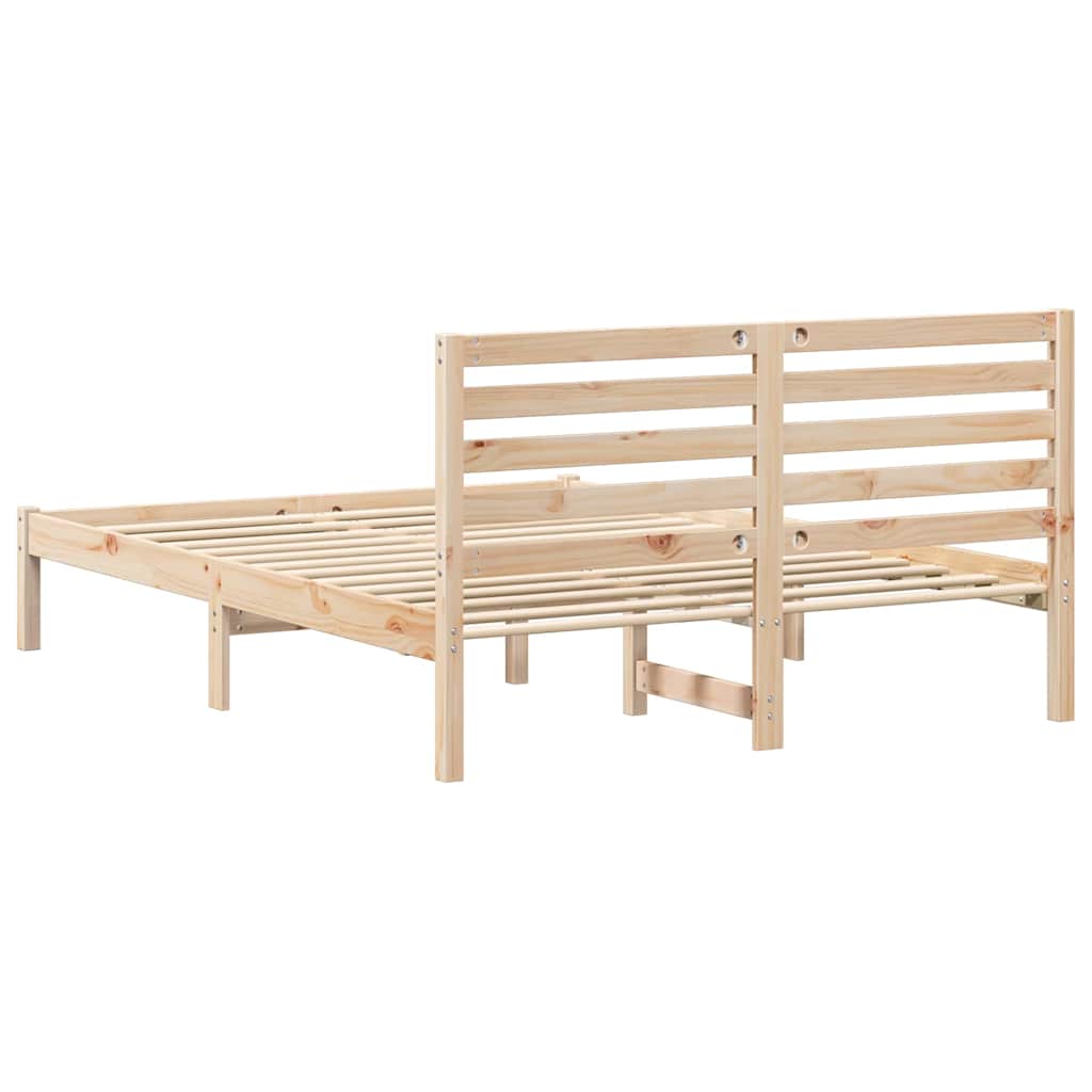 Bettrahmen mit Kopfteil Braun 135 x 190 cm Massives Kiefernholz