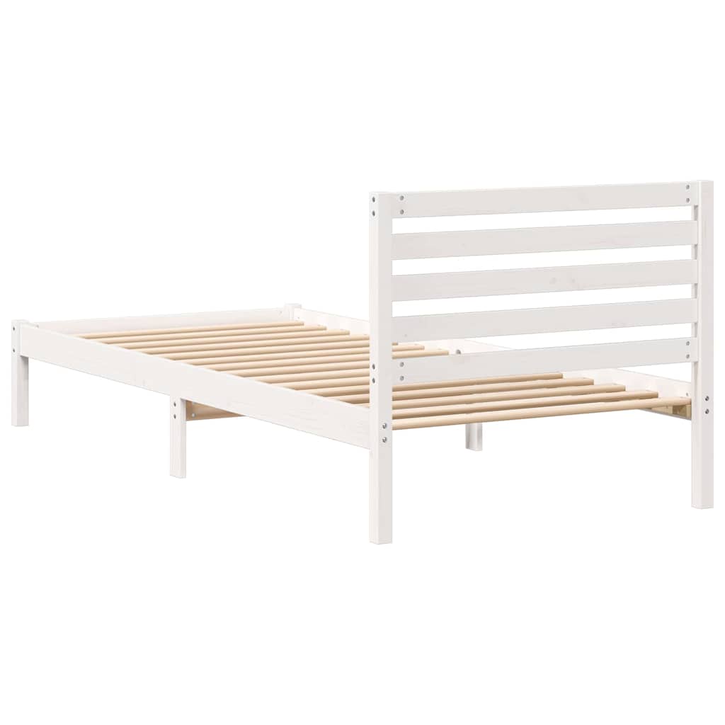 Bettrahmen mit Kopfteil Weiß 90 x 210 cm Massives Kiefernholz