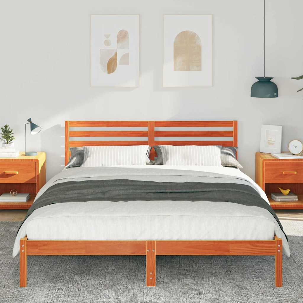 Bettrahmen Wachsbraun 160 x 210 cm Massives Kiefernholz