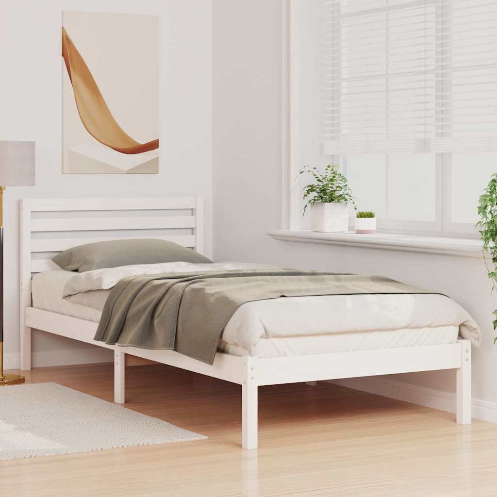 Bettrahmen mit Kopfteil Weiß 100 x 220 cm Massives Kiefernholz