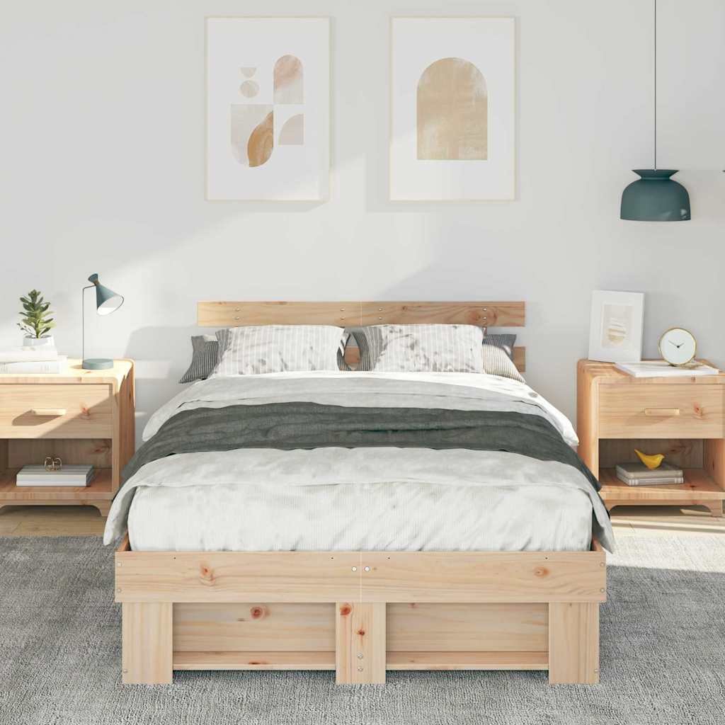 Bettrahmen mit Kopfteil Braun 120 x 190 cm Massives Kiefernholz