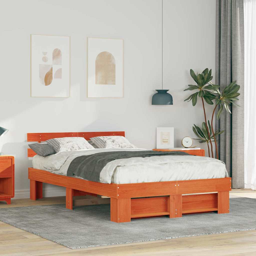 Bettrahmen Wachsbraun 120 x 190 cm Massives Kiefernholz