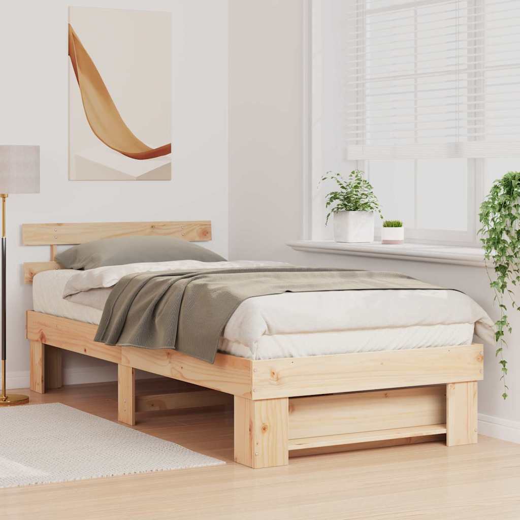 Bettrahmen mit Kopfteil Braun 90 x 190 cm Massives Kiefernholz