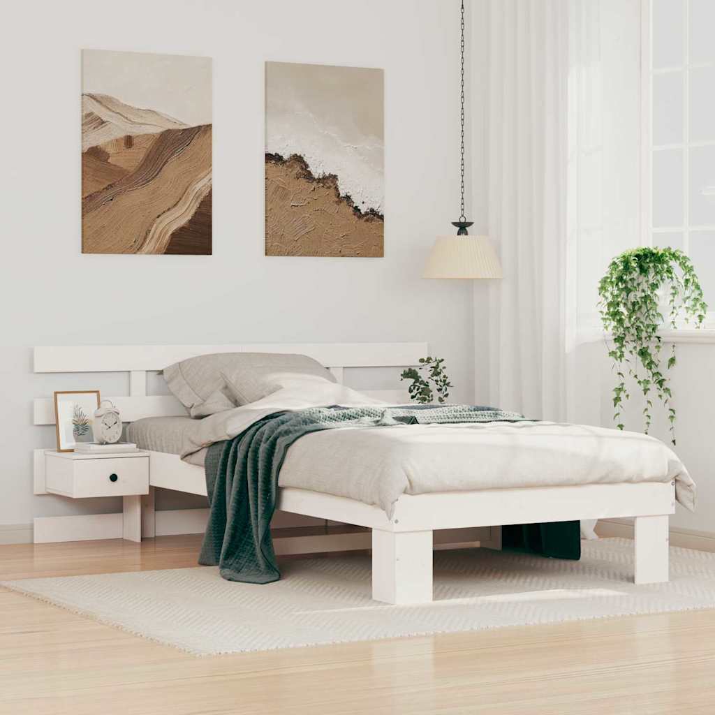 Bettrahmen mit Kopfteil Weiß 80 x 200 cm Massives Kiefernholz