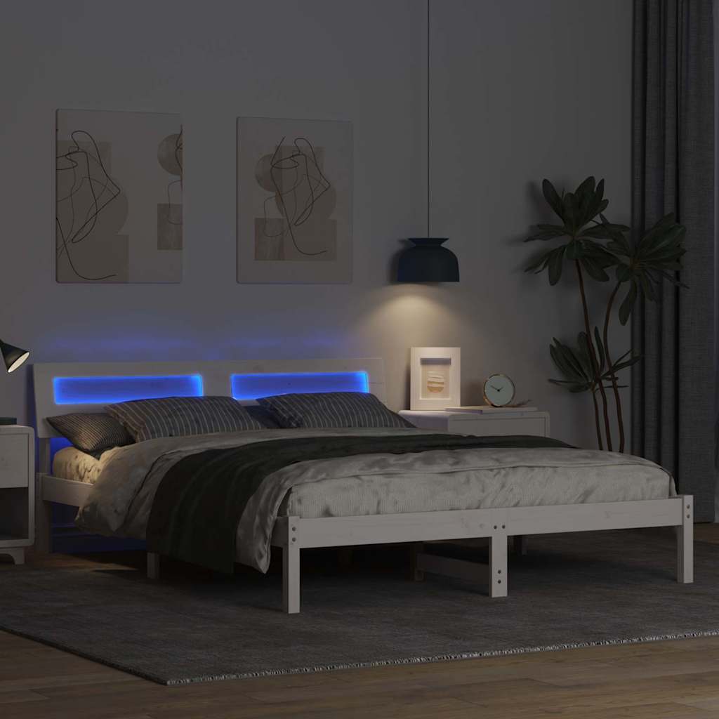 Bettrahmen mit Kopfteil Weiß 150 x 200 cm Massives Kiefernholz