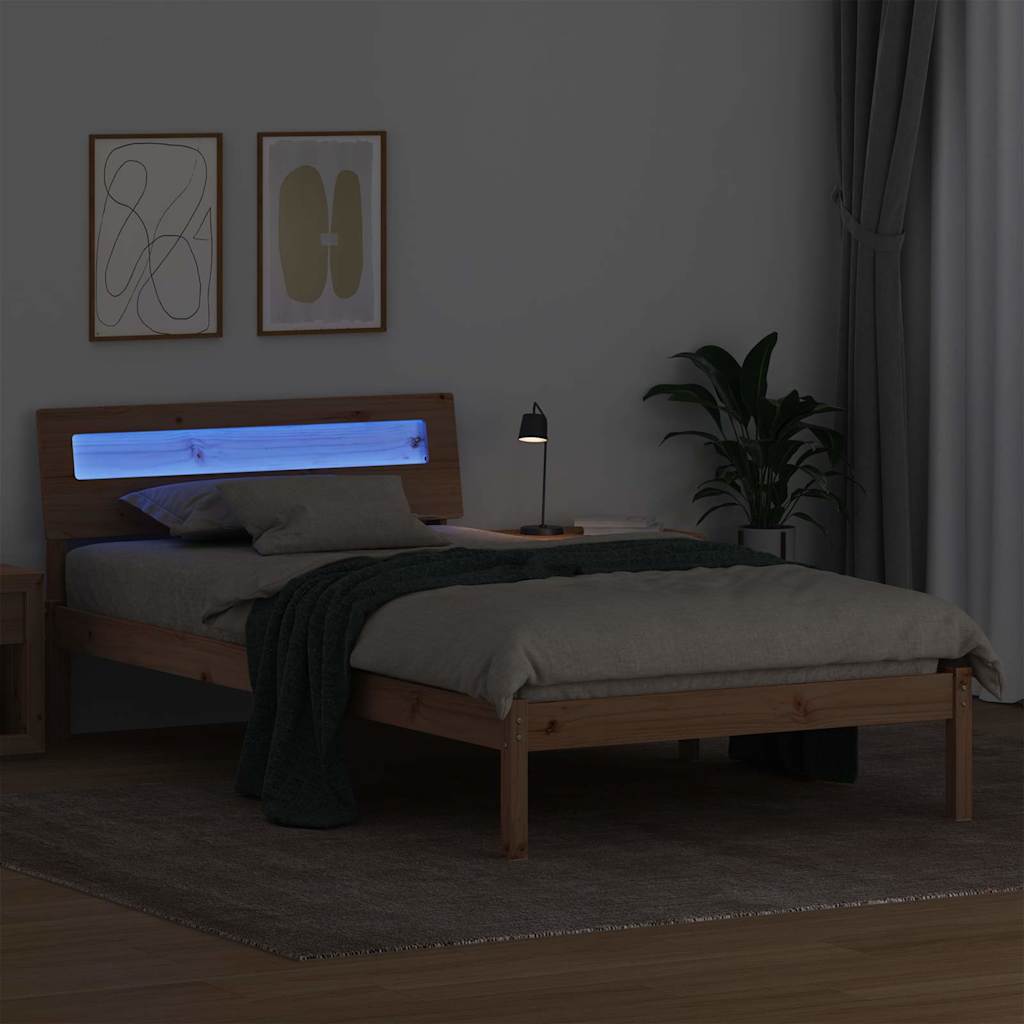 Bettrahmen mit Kopfteil Braun 90 x 200 cm Massives Kiefernholz