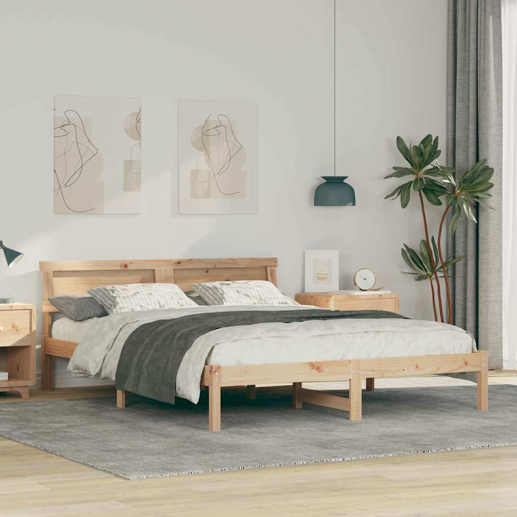 Bettrahmen mit Kopfteil Braun 150 x 200 cm Massives Kiefernholz
