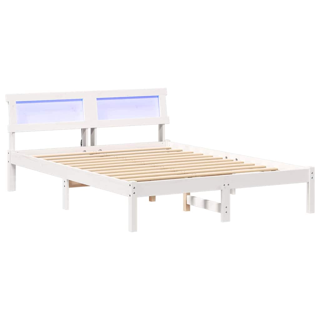 Bettgestell mit Kopfteil Weiß 140 x 190 cm Massivholz Kiefer