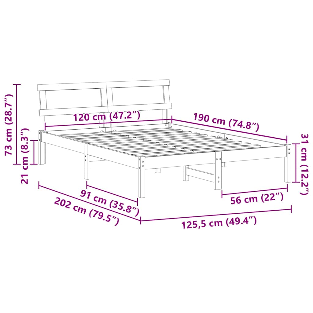 Bettrahmen Wachsbraun 120 x 190 cm Massives Kiefernholz