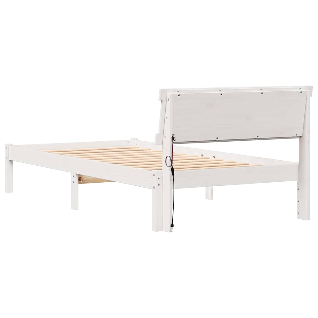 Bettrahmen mit Kopfteil Weiß 90 x 200 cm Massives Kiefernholz