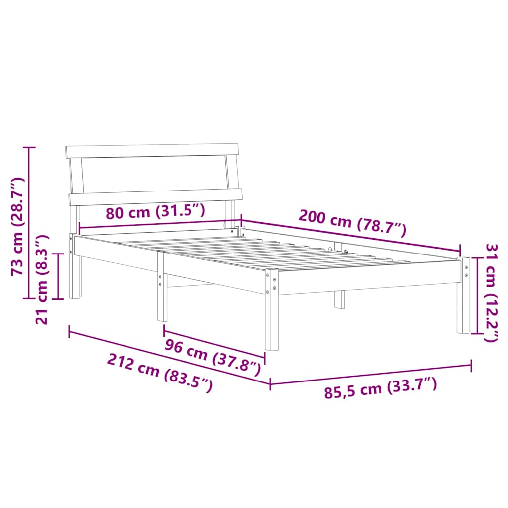 Bettrahmen Wachsbraun 80 x 200 cm Massives Kiefernholz