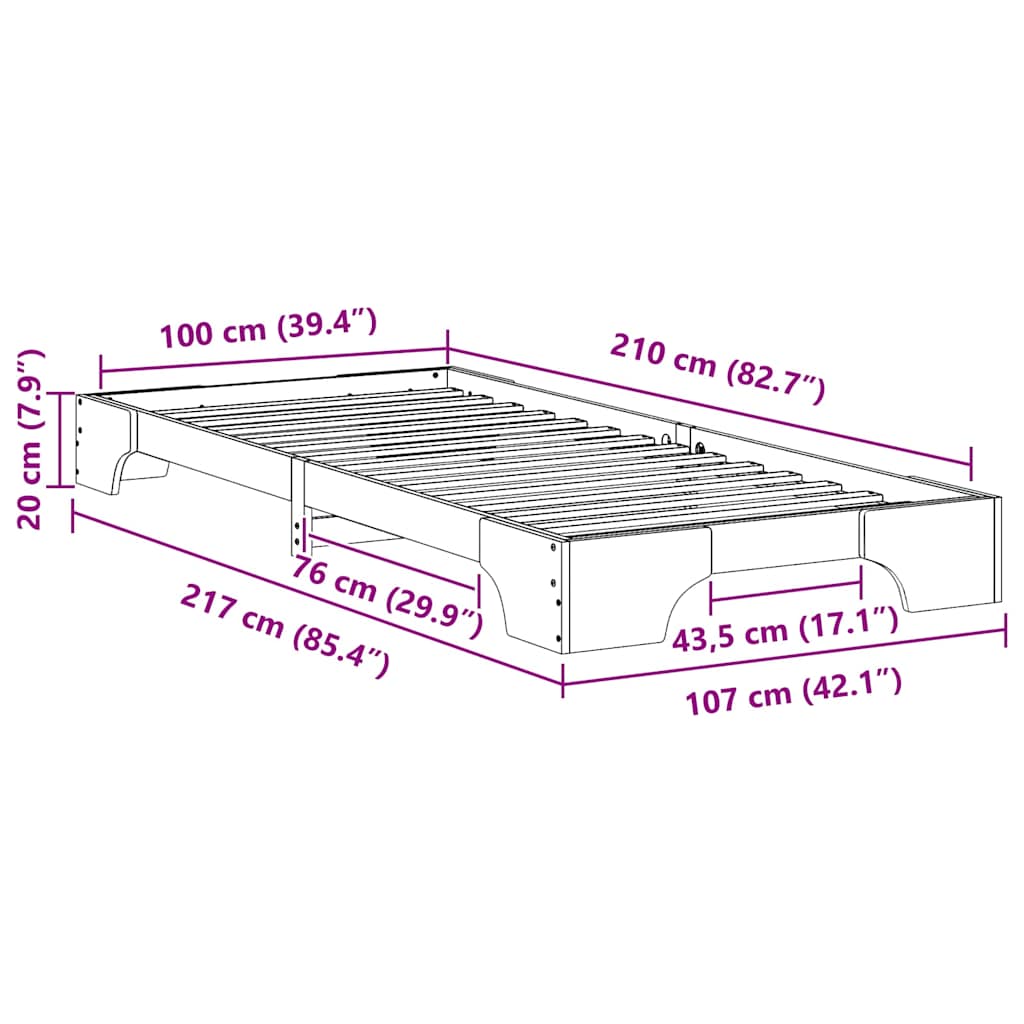 Bettrahmen Braun 100 x 210 cm Massives Kiefernholz