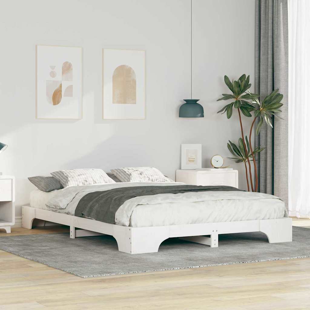 Bettrahmen Weiß 140 x 210 cm Massives Kiefernholz