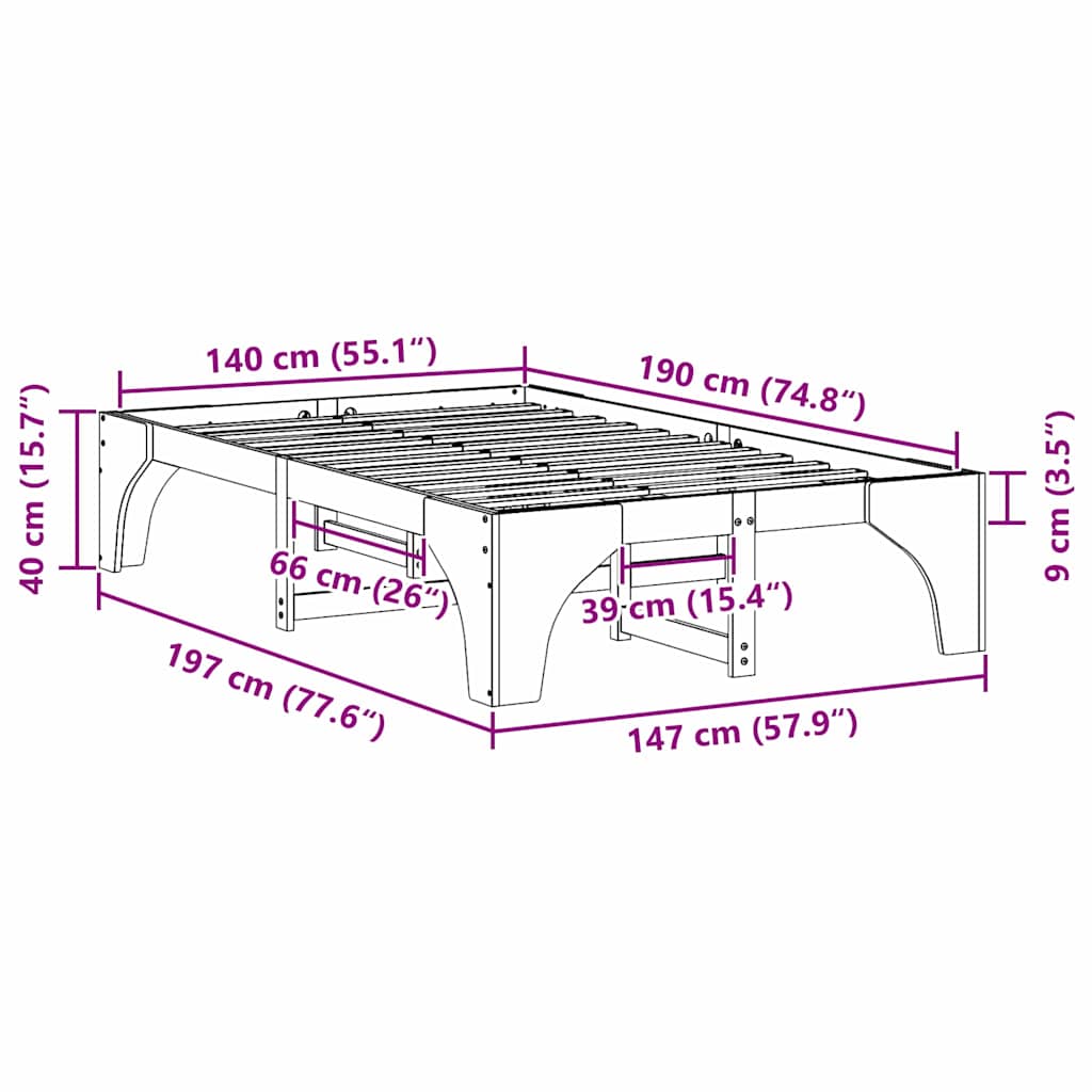 Bettrahmen Braun 140 x 190 cm Massives Kiefernholz