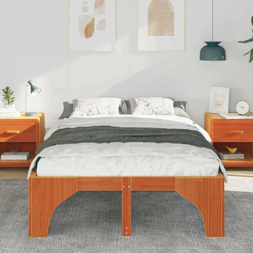 Bettrahmen Braun 135 x 190 cm Massives Kiefernholz