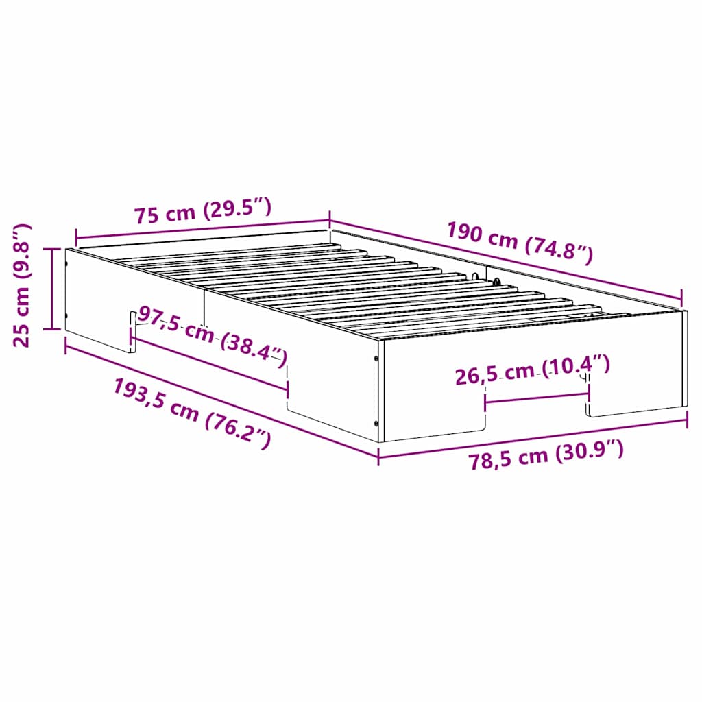 Bettgestell Weiß 75 x 190 cm