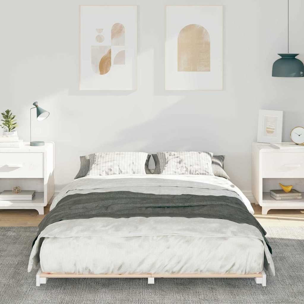 Bettrahmen Weiß 140 x 190 cm Massives Kiefernholz