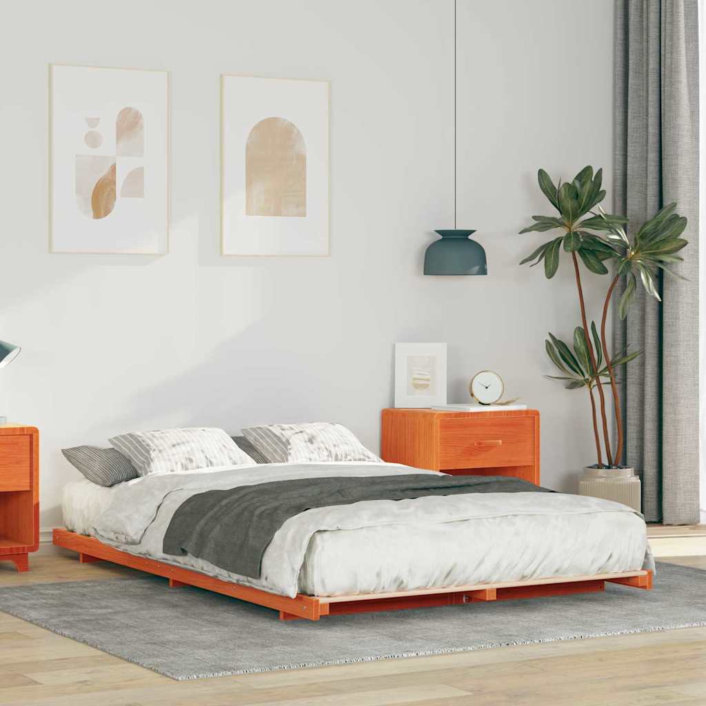 Bettrahmen Wachsbraun 135 x 190 cm Massives Kiefernholz