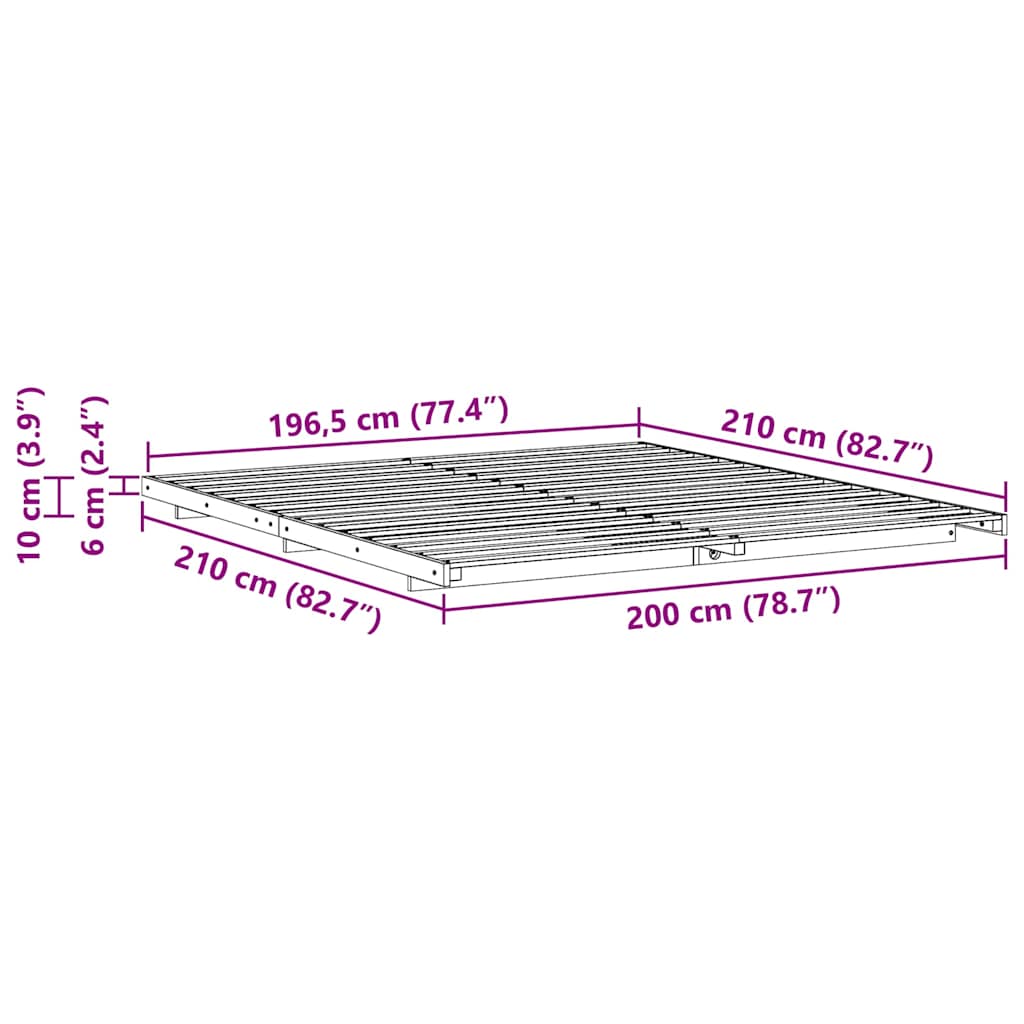 Bettrahmen Braun 200 x 210 cm Massives Kiefernholz