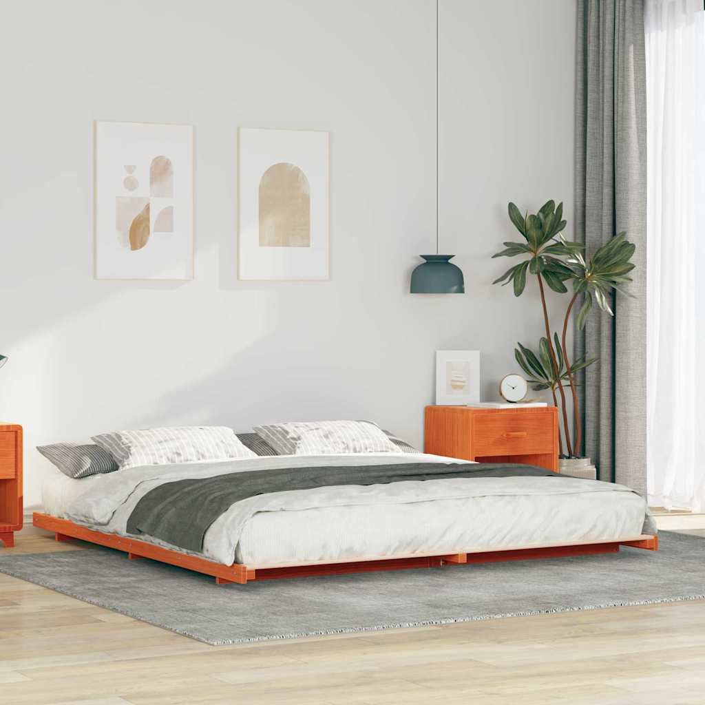Bettrahmen Wachsbraun 200 x 210 cm Massives Kiefernholz