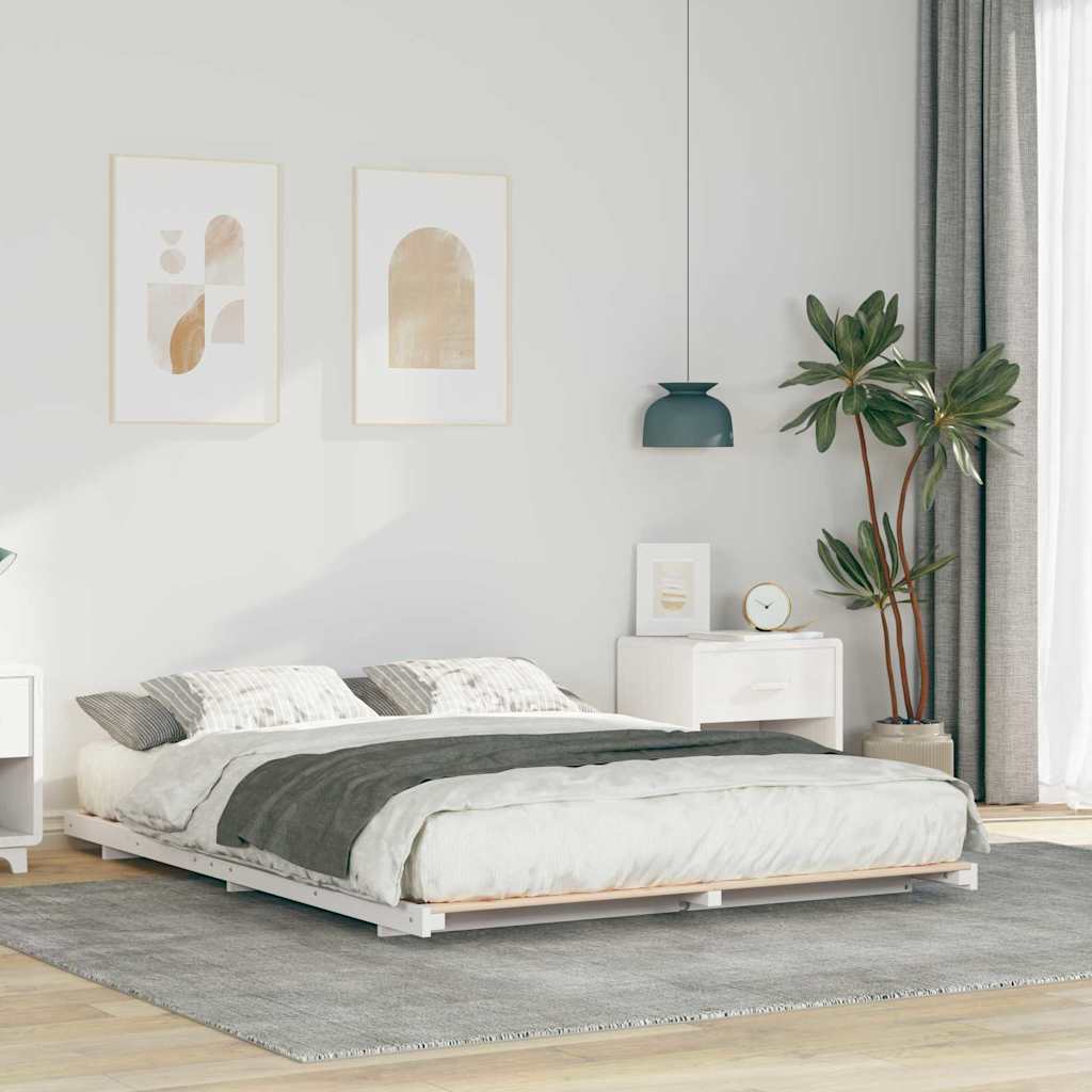 Bettrahmen Weiß 160 x 220 cm Massives Kiefernholz