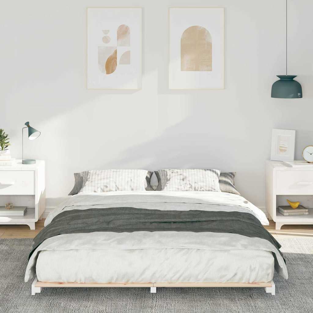 Bettrahmen Weiß 160 x 220 cm Massives Kiefernholz