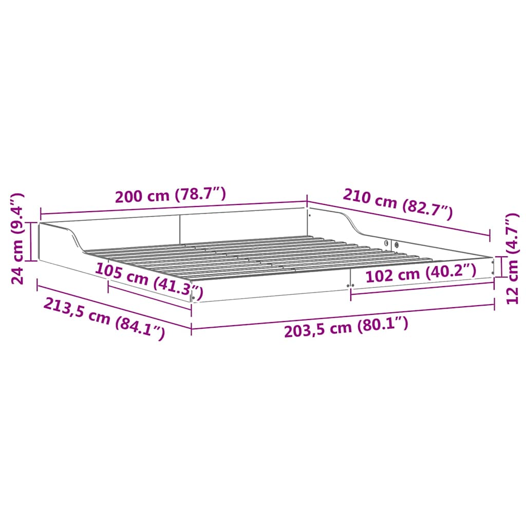 Bettrahmen Braun 200 x 210 cm Massives Kiefernholz