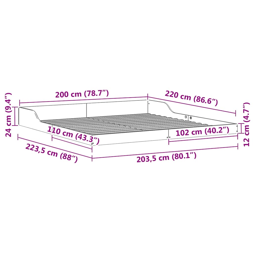 Bettrahmen Wachsbraun 200 x 220 cm Massives Kiefernholz