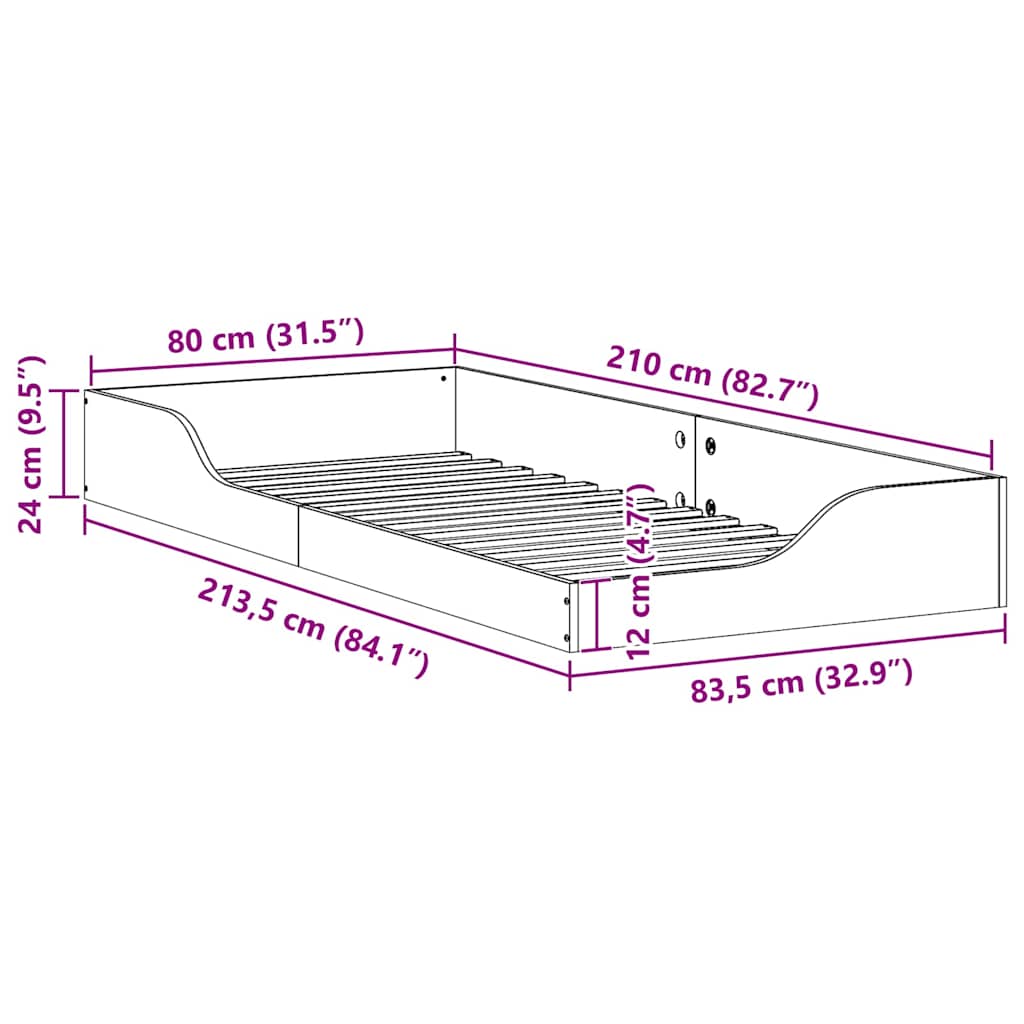Bettrahmen Wachsbraun 80 x 210 cm Massives Kiefernholz